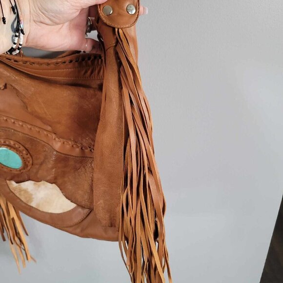 Handmade leather and cow hide bag with Turquoise stone, made by Sweet Smoke Bags - Picture 10 of 15